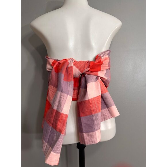 English Factory NWOT Pink Red & Lavender Buffalo Check Multi-Way Tie Top Small - Picture 5 of 13
